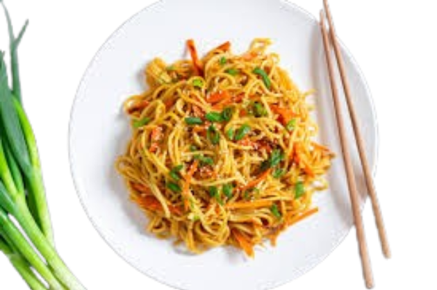 Gebratene Nudeln mit Shrimps, Bambus, Paprika